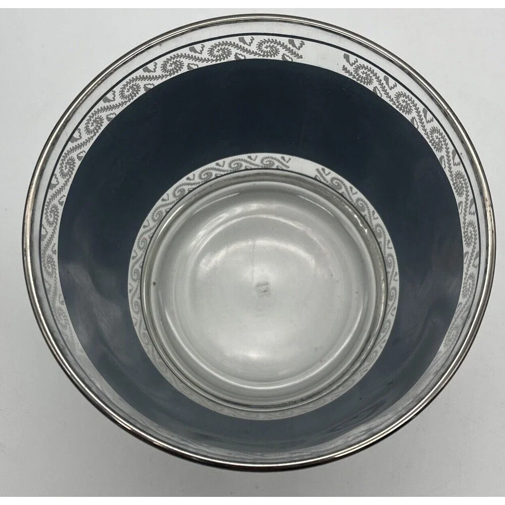 Vintage Hazel Atlas Glass Ice Bucket, Blue With White Grapevine Pattern